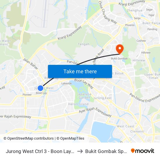 Jurong West Ctrl 3 - Boon Lay Int (22009) to Bukit Gombak Sports Hall map