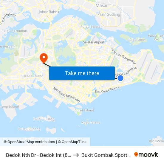 Bedok Nth Dr - Bedok Int (84009) to Bukit Gombak Sports Hall map