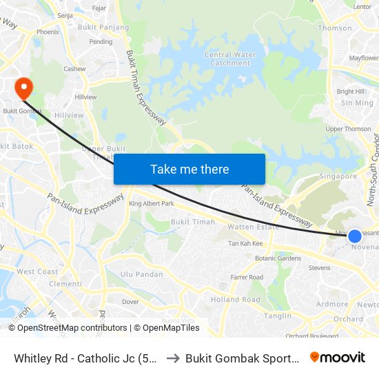 Whitley Rd - Catholic Jc (51099) to Bukit Gombak Sports Hall map