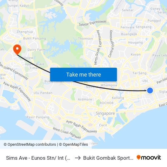 Sims Ave - Eunos Stn/ Int (82061) to Bukit Gombak Sports Hall map