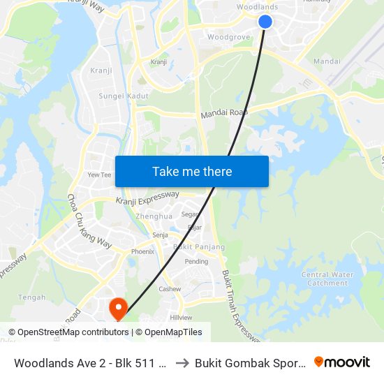 Woodlands Ave 2 - Blk 511 (46331) to Bukit Gombak Sports Hall map