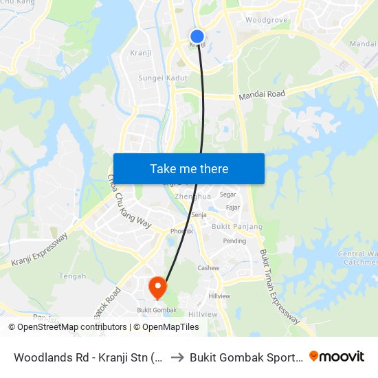 Woodlands Rd - Kranji Stn (45139) to Bukit Gombak Sports Hall map