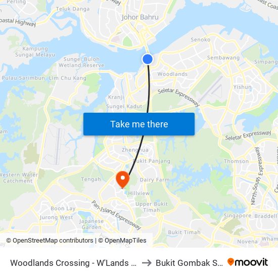 Woodlands Crossing - W'Lands Checkpt (46109) to Bukit Gombak Sports Hall map