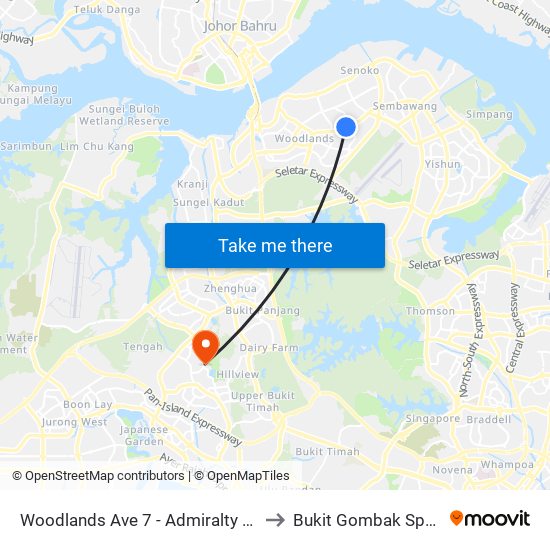 Woodlands Ave 7 - Admiralty Stn (46779) to Bukit Gombak Sports Hall map