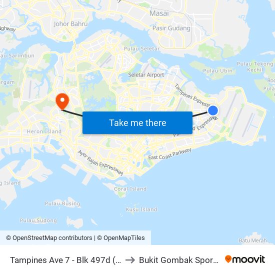 Tampines Ave 7 - Blk 497d (76241) to Bukit Gombak Sports Hall map