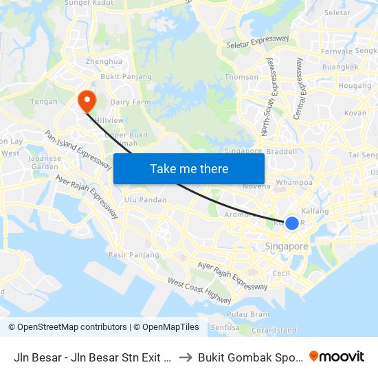 Jln Besar - Jln Besar Stn Exit A (07529) to Bukit Gombak Sports Hall map