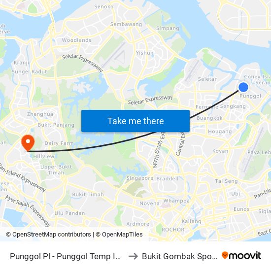 Punggol Pl - Punggol Temp Int (65009) to Bukit Gombak Sports Hall map