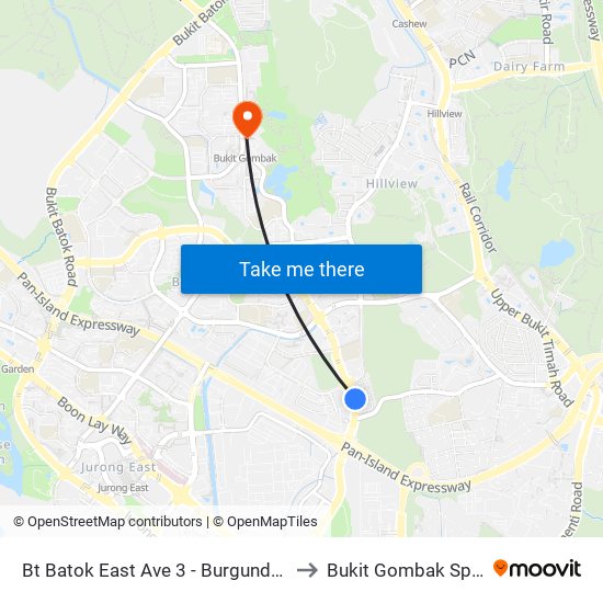 Bt Batok East Ave 3 - Burgundy Hill (42319) to Bukit Gombak Sports Hall map