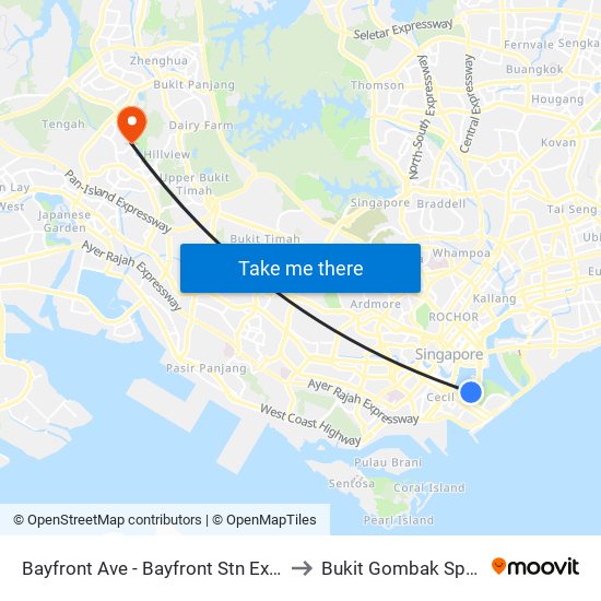 Bayfront Ave - Bayfront Stn Exit A (03519) to Bukit Gombak Sports Hall map