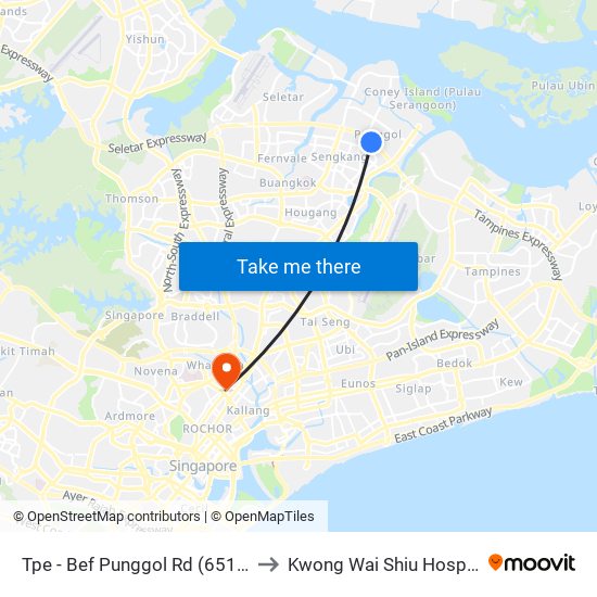Tpe -  Bef Punggol Rd (65191) to Kwong Wai Shiu Hospital map
