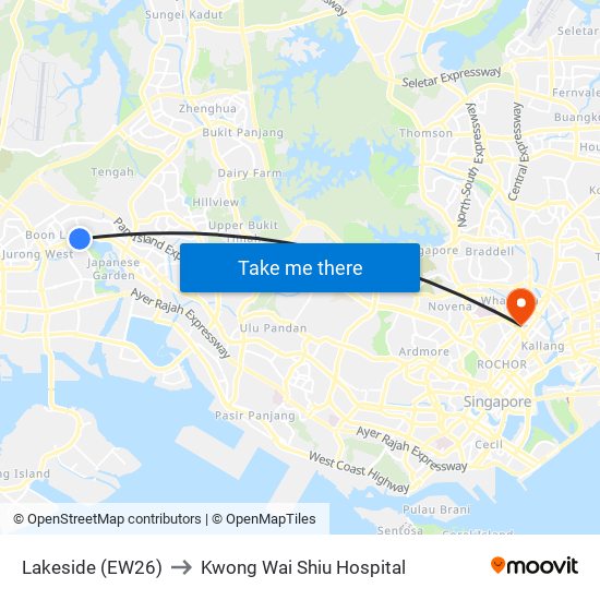 Lakeside (EW26) to Kwong Wai Shiu Hospital map