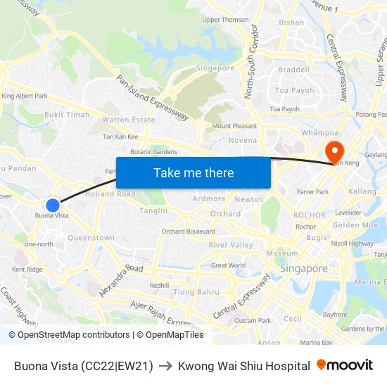 Buona Vista (CC22|EW21) to Kwong Wai Shiu Hospital map