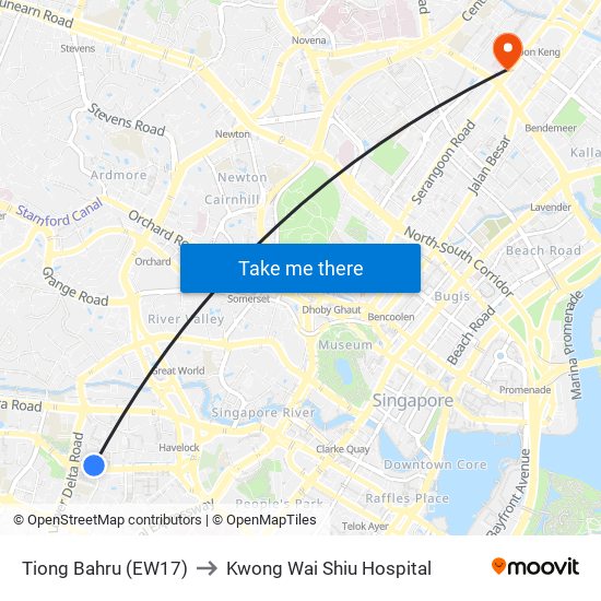 Tiong Bahru (EW17) to Kwong Wai Shiu Hospital map