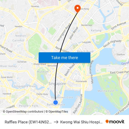 Raffles Place (EW14|NS26) to Kwong Wai Shiu Hospital map