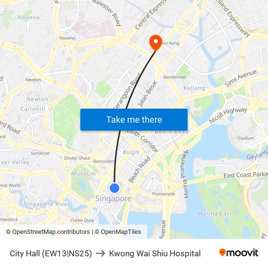 City Hall (EW13|NS25) to Kwong Wai Shiu Hospital map