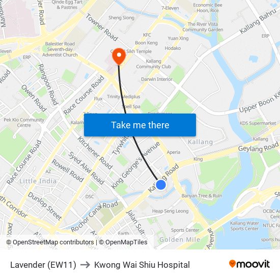 Lavender (EW11) to Kwong Wai Shiu Hospital map