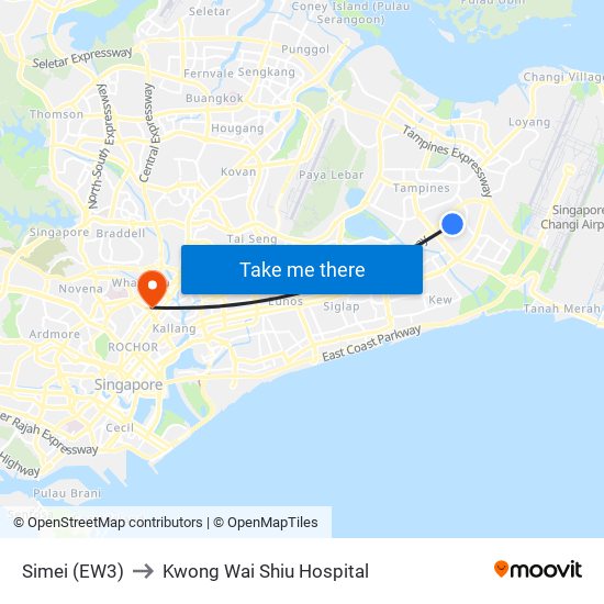 Simei (EW3) to Kwong Wai Shiu Hospital map