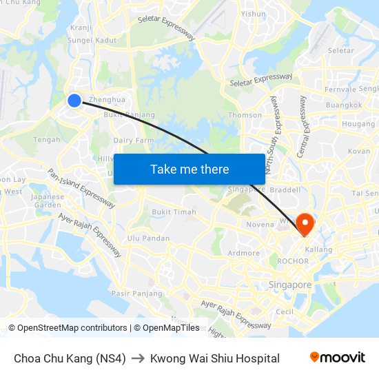 Choa Chu Kang (NS4) to Kwong Wai Shiu Hospital map