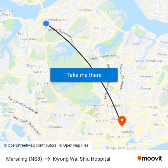 Marsiling (NS8) to Kwong Wai Shiu Hospital map