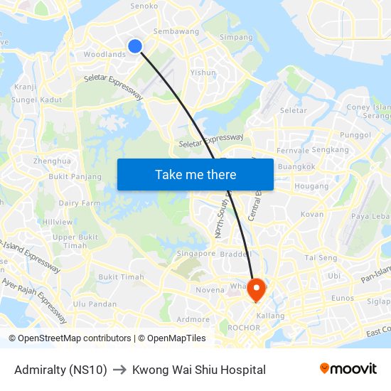 Admiralty (NS10) to Kwong Wai Shiu Hospital map