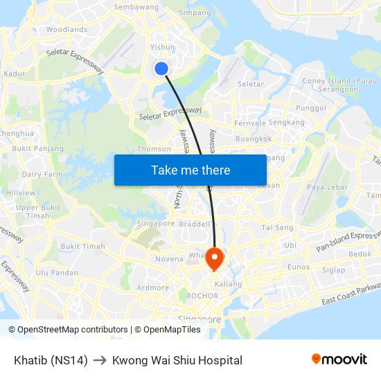 Khatib (NS14) to Kwong Wai Shiu Hospital map