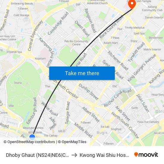 Dhoby Ghaut (NS24|NE6|CC1) to Kwong Wai Shiu Hospital map
