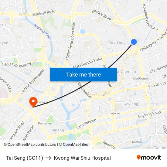 Tai Seng (CC11) to Kwong Wai Shiu Hospital map
