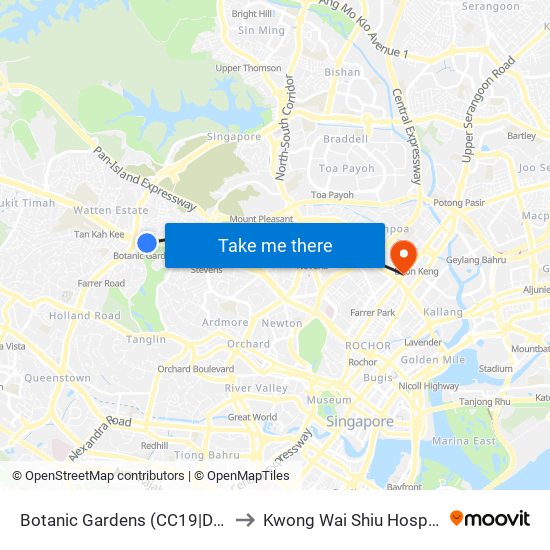 Botanic Gardens (CC19|DT9) to Kwong Wai Shiu Hospital map