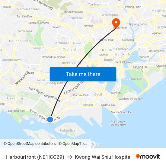 Harbourfront (NE1|CC29) to Kwong Wai Shiu Hospital map