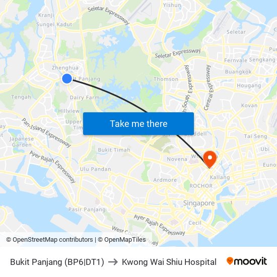 Bukit Panjang (BP6|DT1) to Kwong Wai Shiu Hospital map