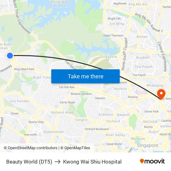 Beauty World (DT5) to Kwong Wai Shiu Hospital map