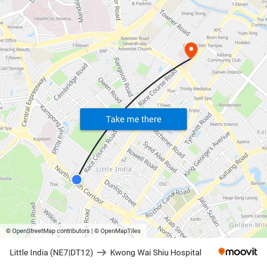 Little India (NE7|DT12) to Kwong Wai Shiu Hospital map