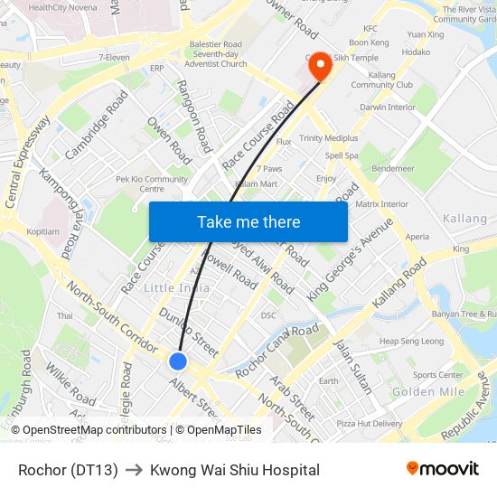 Rochor (DT13) to Kwong Wai Shiu Hospital map