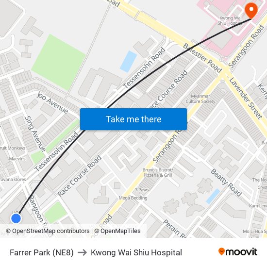 Farrer Park (NE8) to Kwong Wai Shiu Hospital map