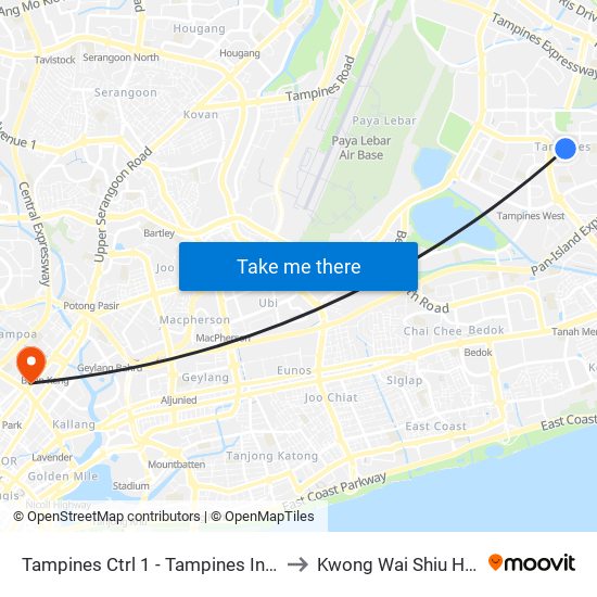 Tampines Ctrl 1 - Tampines Int (75009) to Kwong Wai Shiu Hospital map