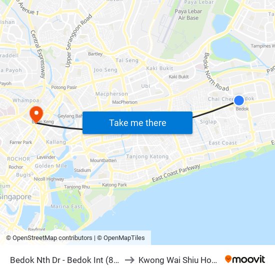 Bedok Nth Dr - Bedok Int (84009) to Kwong Wai Shiu Hospital map