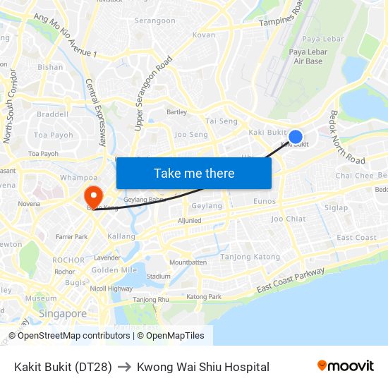 Kakit Bukit (DT28) to Kwong Wai Shiu Hospital map