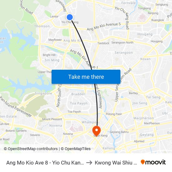 Ang Mo Kio Ave 8 - Yio Chu Kang Int (55509) to Kwong Wai Shiu Hospital map