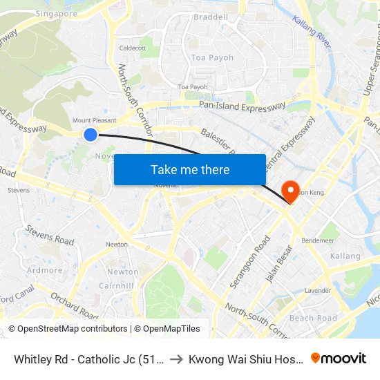 Whitley Rd - Catholic Jc (51099) to Kwong Wai Shiu Hospital map