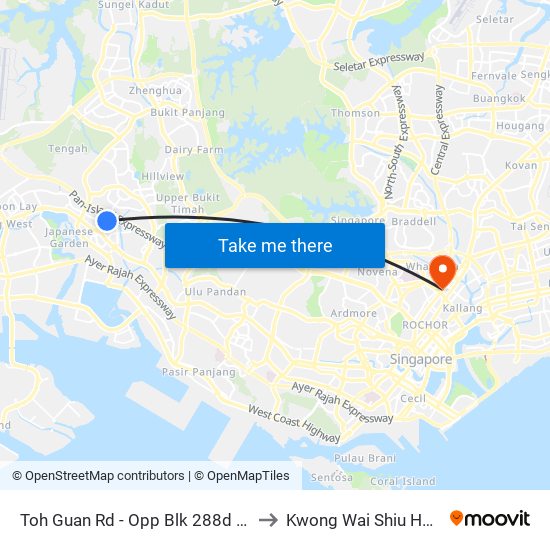 Toh Guan Rd - Opp Blk 288d (28631) to Kwong Wai Shiu Hospital map