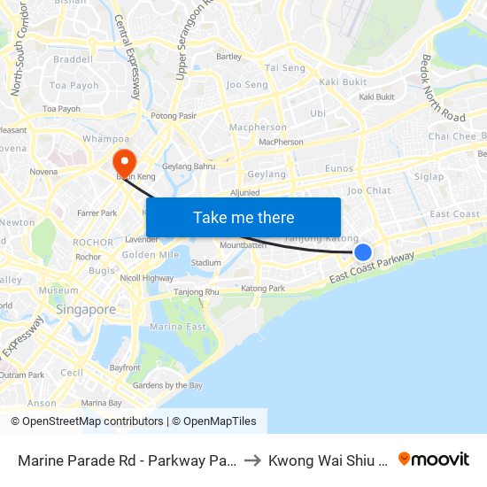 Marine Parade Rd - Parkway Parade (92049) to Kwong Wai Shiu Hospital map