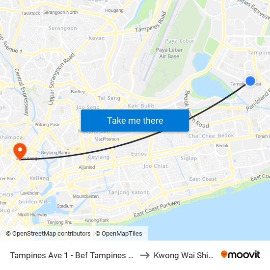 Tampines Ave 1 - Bef Tampines West Stn (75059) to Kwong Wai Shiu Hospital map