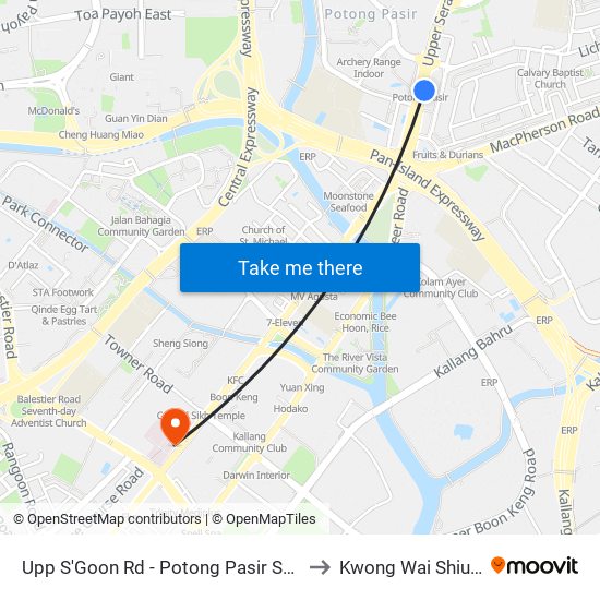 Upp S'Goon Rd - Potong Pasir Stn Exit B (60269) to Kwong Wai Shiu Hospital map