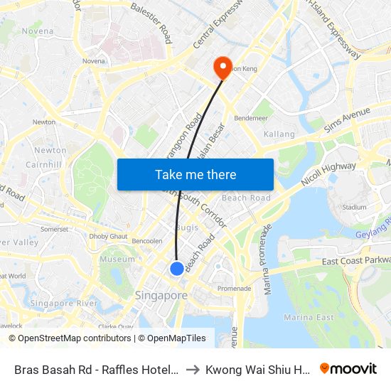 Bras Basah Rd - Raffles Hotel (02049) to Kwong Wai Shiu Hospital map