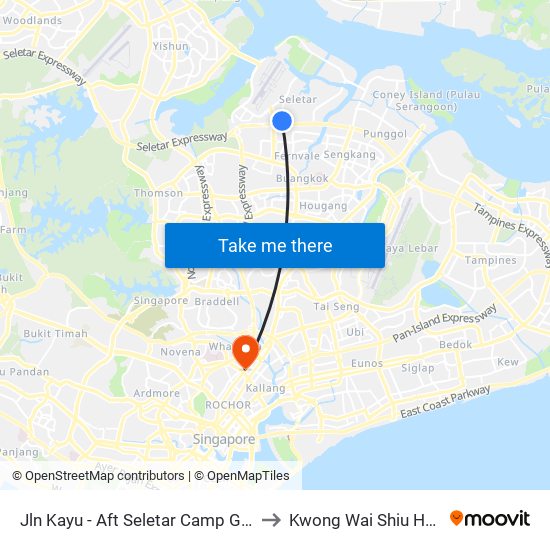 Jln Kayu - Aft Seletar Camp G (68119) to Kwong Wai Shiu Hospital map