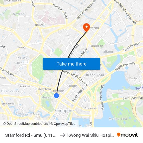 Stamford Rd - Smu (04121) to Kwong Wai Shiu Hospital map