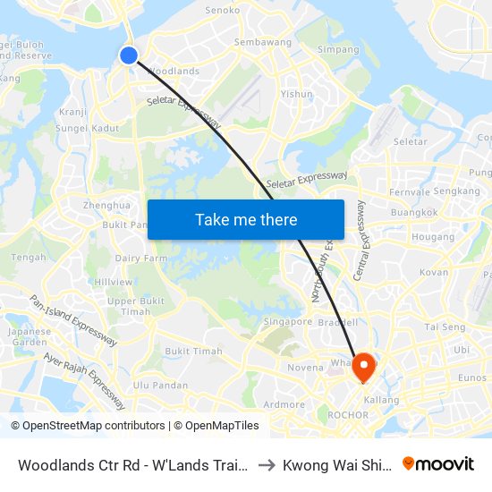 Woodlands Ctr Rd - W'Lands Train Checkpt (46069) to Kwong Wai Shiu Hospital map