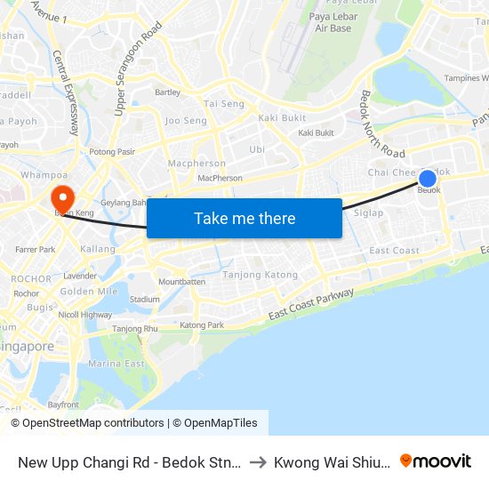 New Upp Changi Rd - Bedok Stn Exit B (84031) to Kwong Wai Shiu Hospital map