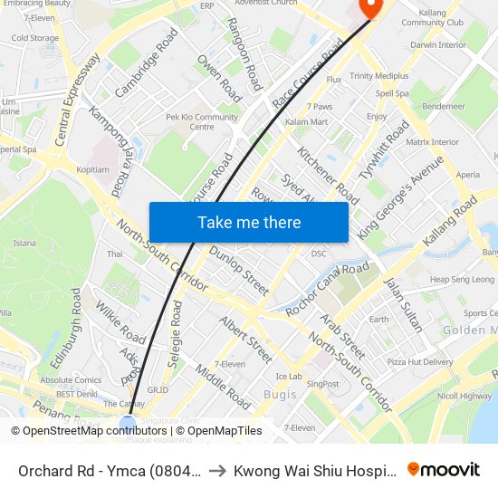 Orchard Rd - Ymca (08041) to Kwong Wai Shiu Hospital map