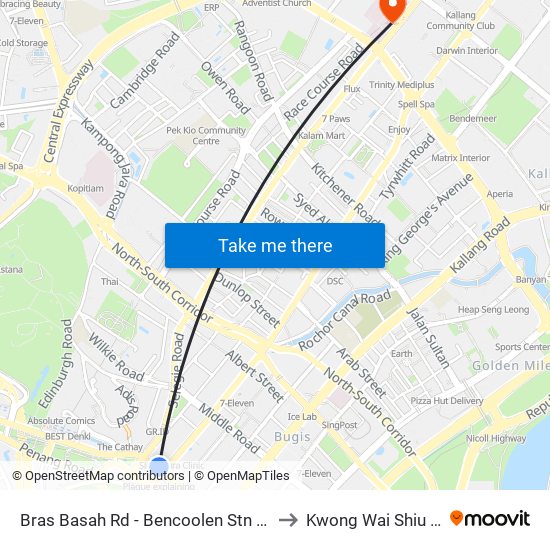 Bras Basah Rd - Bencoolen Stn Exit B (08069) to Kwong Wai Shiu Hospital map